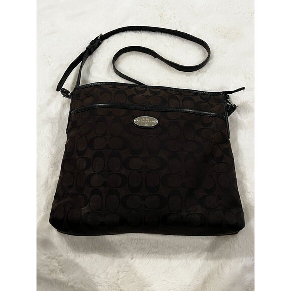 Coach Signature Crossbody Shoulder Bag Dark Brown/Black - Picture 1 of 13